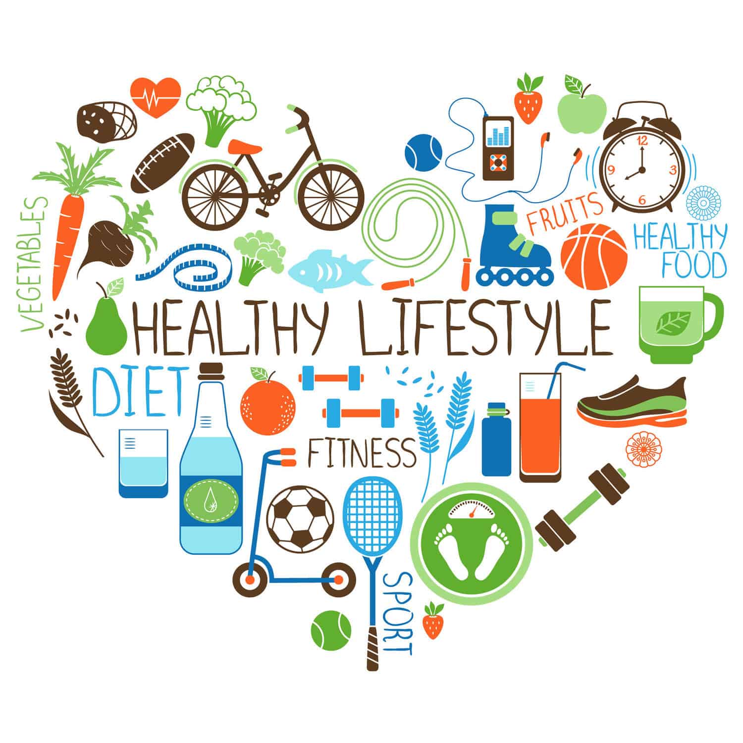 balanced diet and lifestyle in heart shape