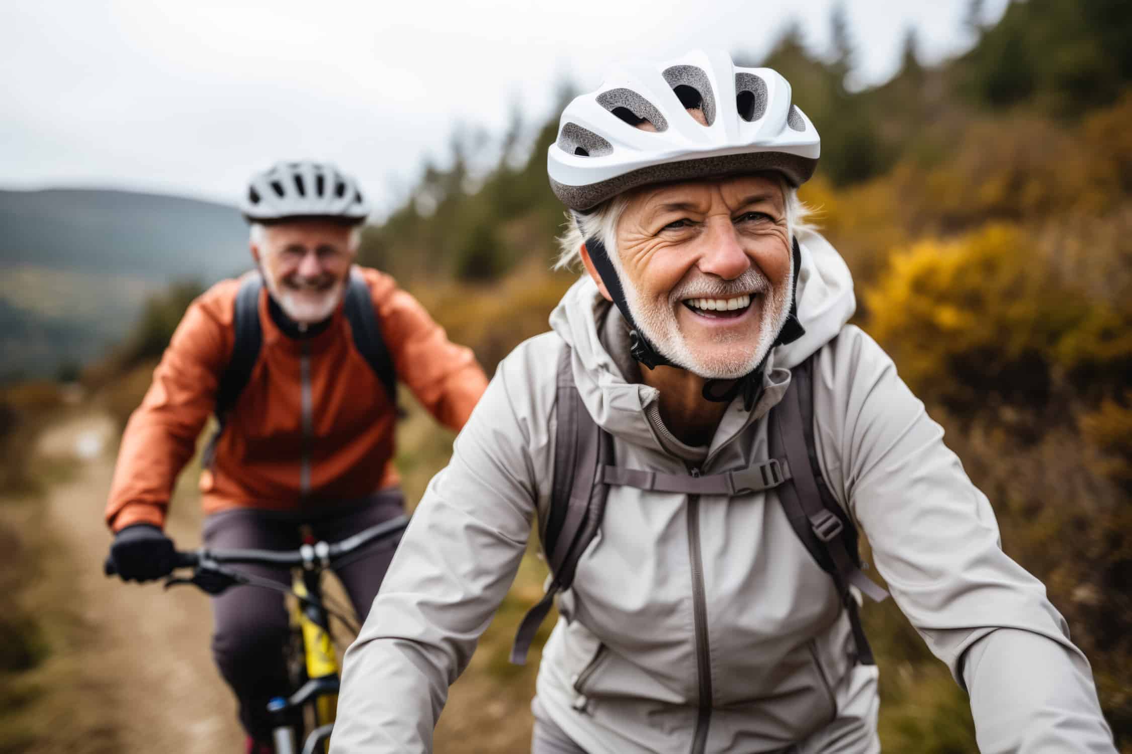 physical therapy for seniors active couple riding through countryside