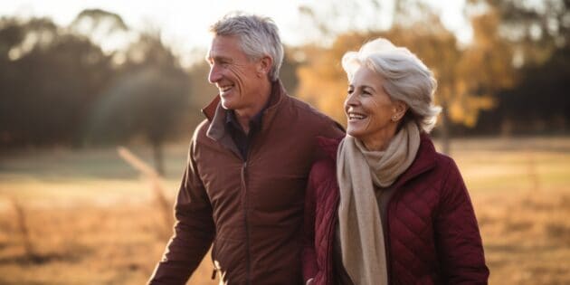 couple walking doing low impact exercises